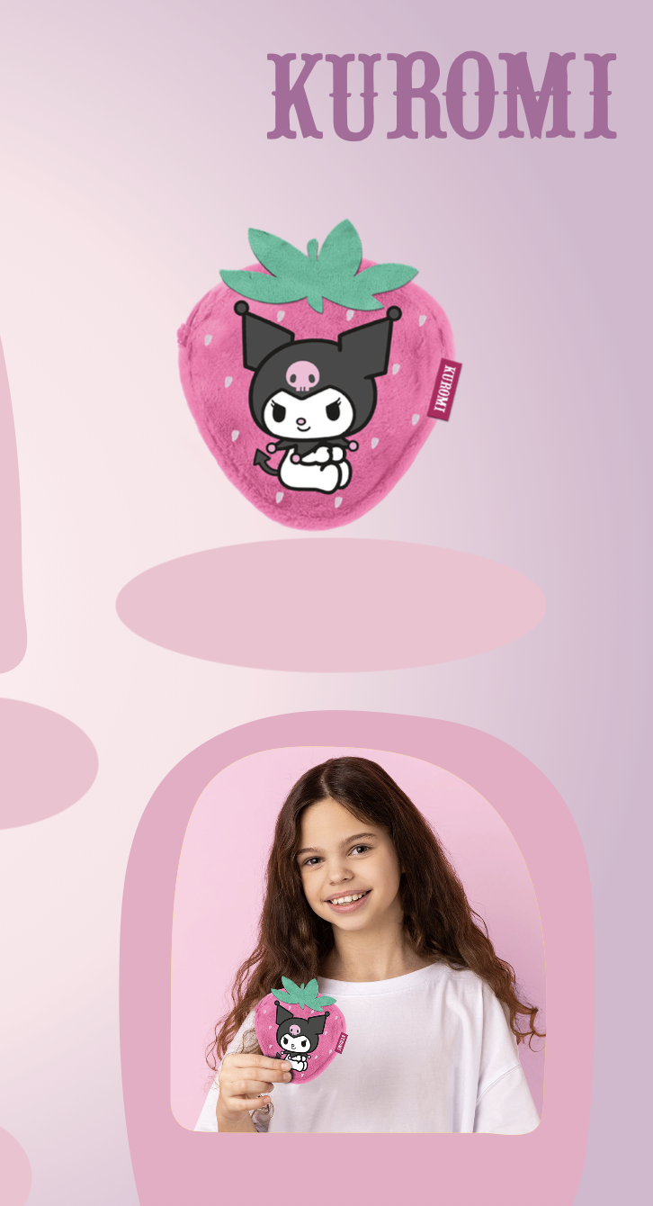 Précommande : KUROMI - Fraise - Porte-Monnaie Fourrure '12x11x2cm'