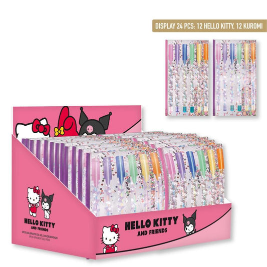 Précommande : HELLO KITTY & KUROMI - Display de 24 Packs de 6 Stylos Gel Multi-color