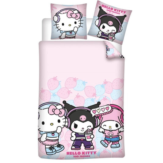 Précommande : HELLO KITTY -Hello Kitty and Friend -Parure de lit 140x200cm + 65x65cm