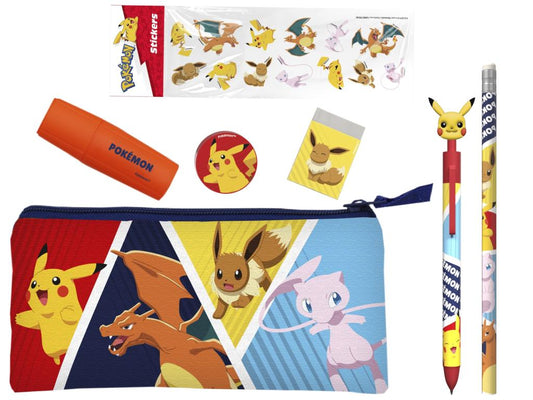 Précommande : POKEMON - Set de Papeterie avec une Trousse Triple & Stickers - 7pc