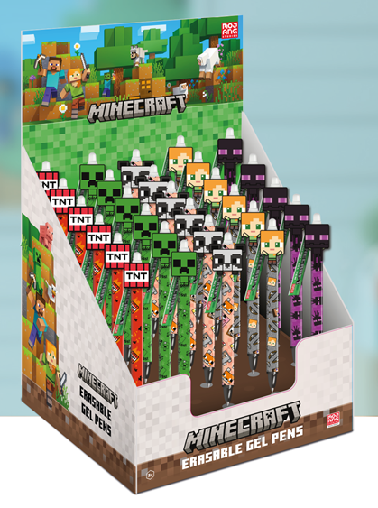 Précommande : MINECRAFT - Stylo à Gel Effaçable +Head Topper (Display de 30pcs)
