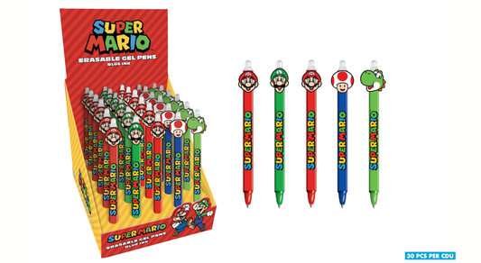 Précommande : SUPER MARIO - Stylo à Gel Effaçable +Head Topper (Display de 30pcs)