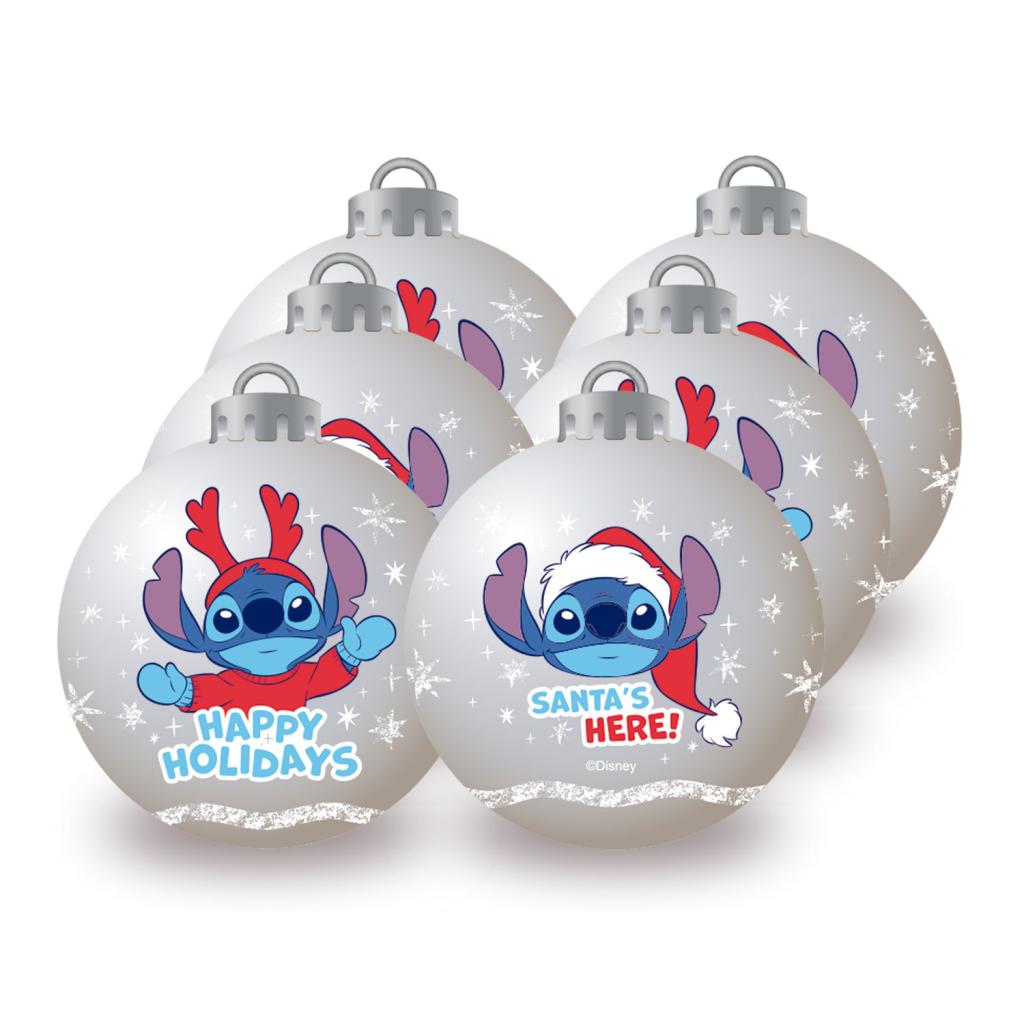 Précommande : STITCH - Argent - Pack 6 Boules de Noël - 8 cm